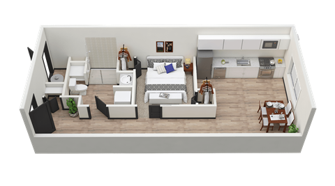 Floor plan for 1 bed, 1 bath, 478 sqft